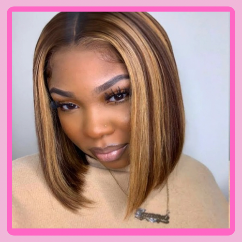 13*4 full Lace Frontal straight Bob Lace 4/27 Highlight Brown lace Front 100% Human Hair 200% Density