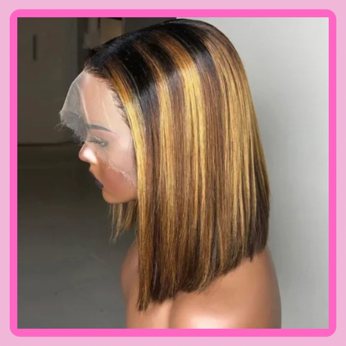 13*4 full Lace Frontal straight Bob Lace 4/27 Highlight Brown lace Front 100% Human Hair 200% Density