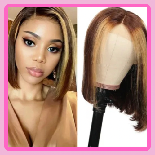 13*4 full Lace Frontal straight Bob Lace 4/27 Highlight Brown lace Front 100% Human Hair 200% Density
