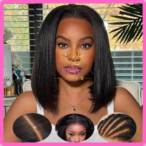 7/5 Yaki Straight Bob Layer Wear & Go Pre Plucked, Pre-Bleached, Pre cut with 200% density