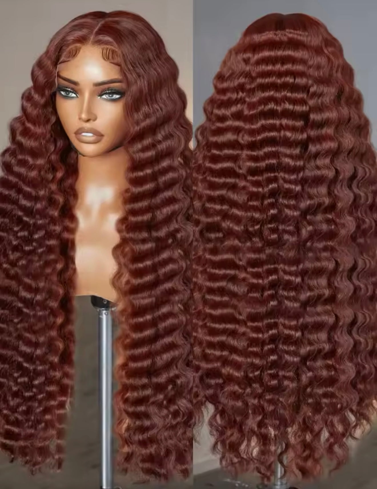 Reddish Brown Deep Wave 13*4 Lace Frontal 180%Density With 12 A Grade Transparent Lace Pre-Plucked Pre-Bleached