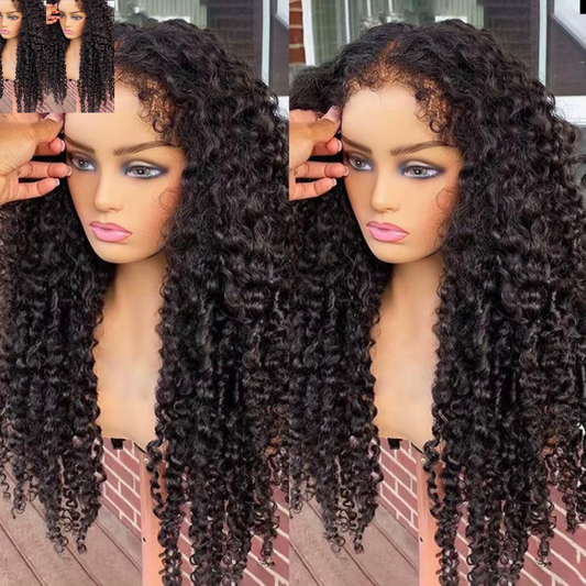 13*4 Deep Curly Human hair Wig Curly Baby Hair Edge 12 A grade 180% Density Skin Melt Transparent Lace Frontal Wig Deep Curly Human Hair