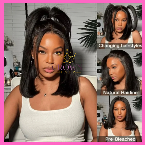 7/5 Yaki Straight Bob Layer Wear & Go Pre Plucked, Pre-Bleached, Pre cut with 200% density