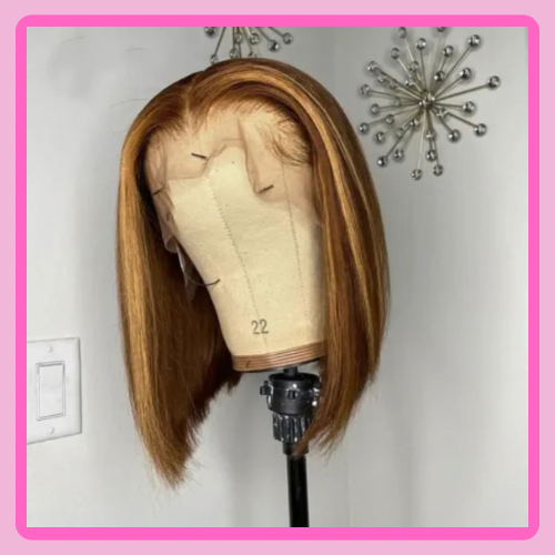 13*4 full Lace Frontal straight Bob Lace 4/27 Highlight Brown lace Front 100% Human Hair 200% Density