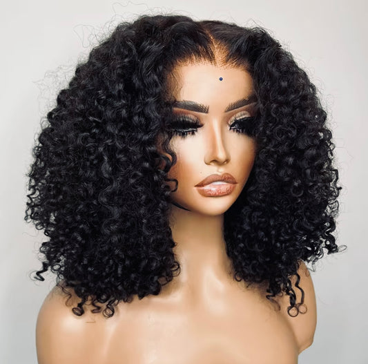 6*4 Wear and Go Kinky Curly Wig HD Lace closure 200% Density 12 A Grade Pre-Plucked Pre-Bleached Knots Bob Glueless Wig