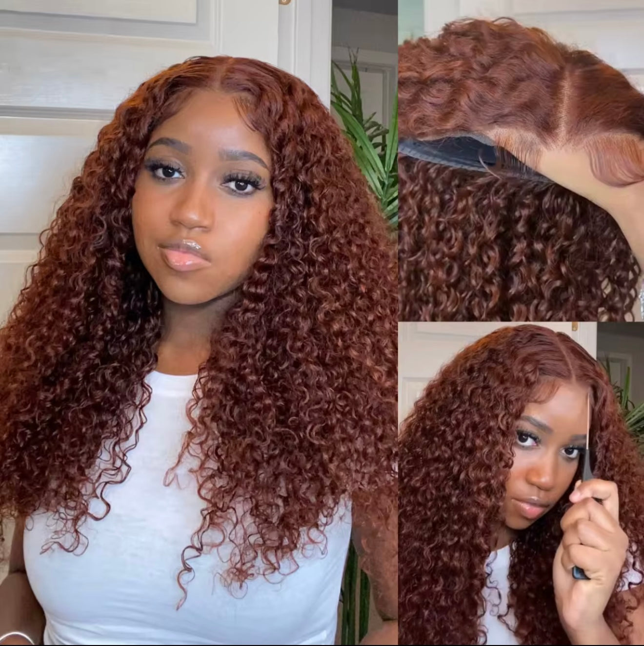 Reddish Brown Deep Wave 13*4 Lace Frontal 180%Density With 12 A Grade Transparent Lace Pre-Plucked Pre-Bleached