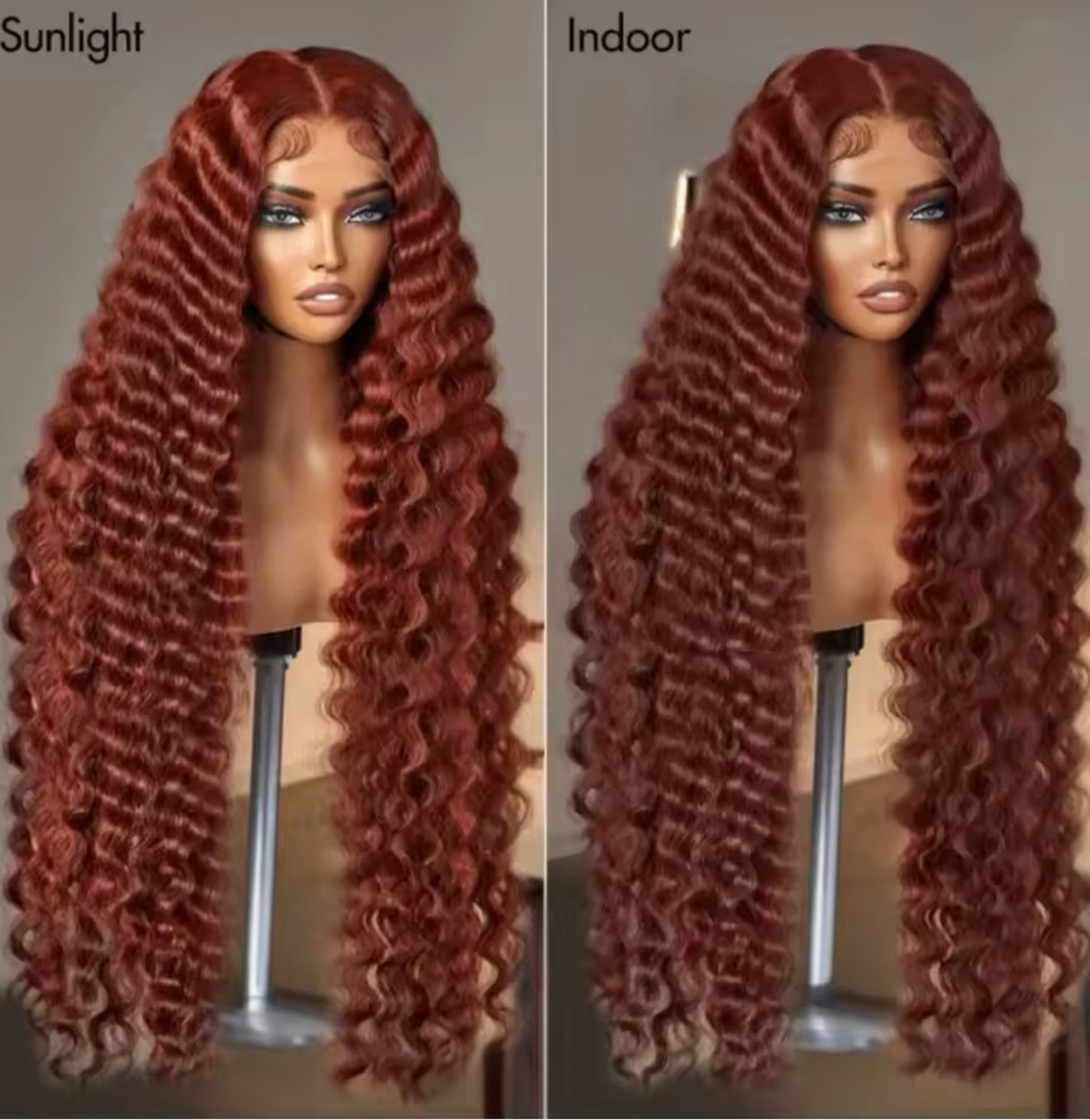 Reddish Brown Deep Wave 13*4 Lace Frontal 180%Density With 12 A Grade Transparent Lace Pre-Plucked Pre-Bleached