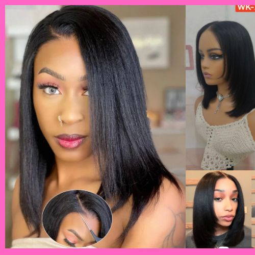 7/5 Yaki Straight Bob Layer Wear & Go Pre Plucked, Pre-Bleached, Pre cut with 200% density