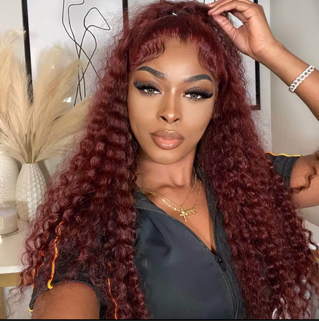 Reddish Brown Deep Wave 13*4 Lace Frontal 180%Density With 12 A Grade Transparent Lace Pre-Plucked Pre-Bleached