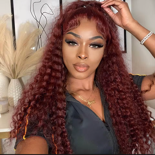 Reddish Brown Deep Wave 13*4 Lace Frontal 180%Density With 12 A Grade Transparent Lace Pre-Plucked Pre-Bleached