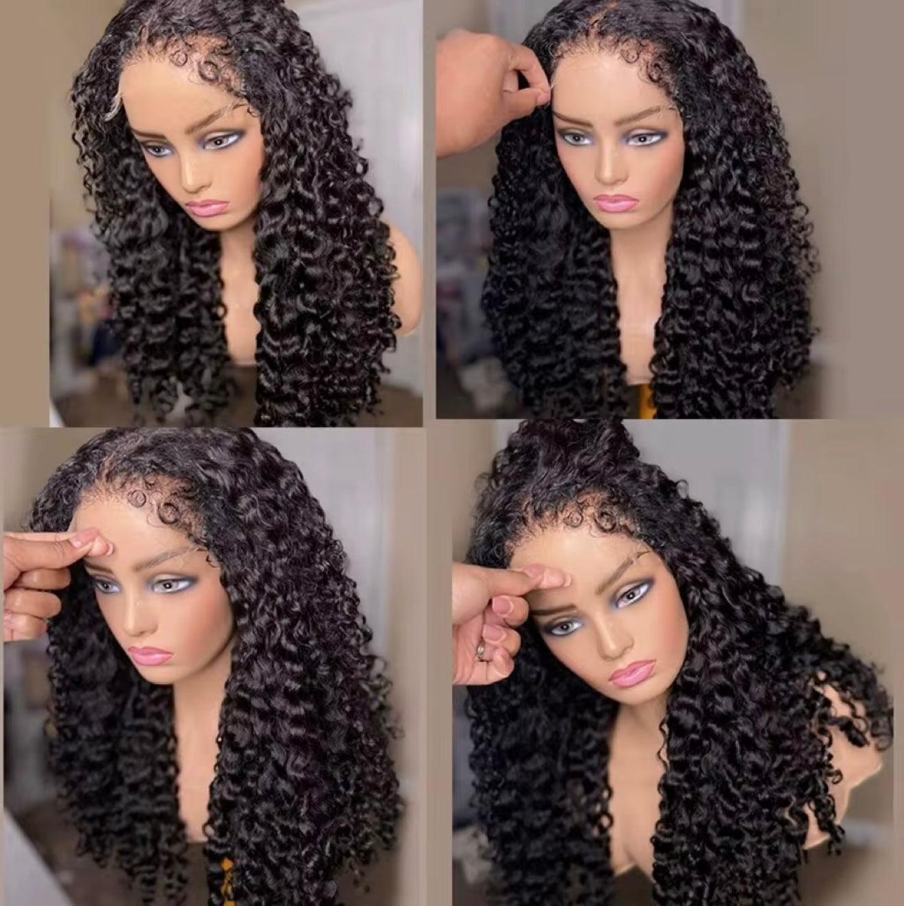 13*4 Deep Curly Human hair Wig Curly Baby Hair Edge 12 A grade 180% Density Skin Melt Transparent Lace Frontal Wig Deep Curly Human Hair