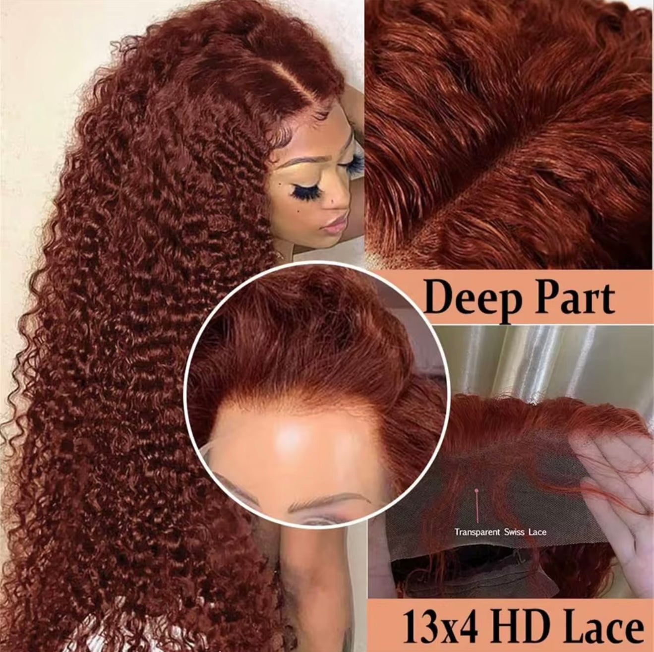 Reddish Brown Deep Wave 13*4 Lace Frontal 180%Density With 12 A Grade Transparent Lace Pre-Plucked Pre-Bleached