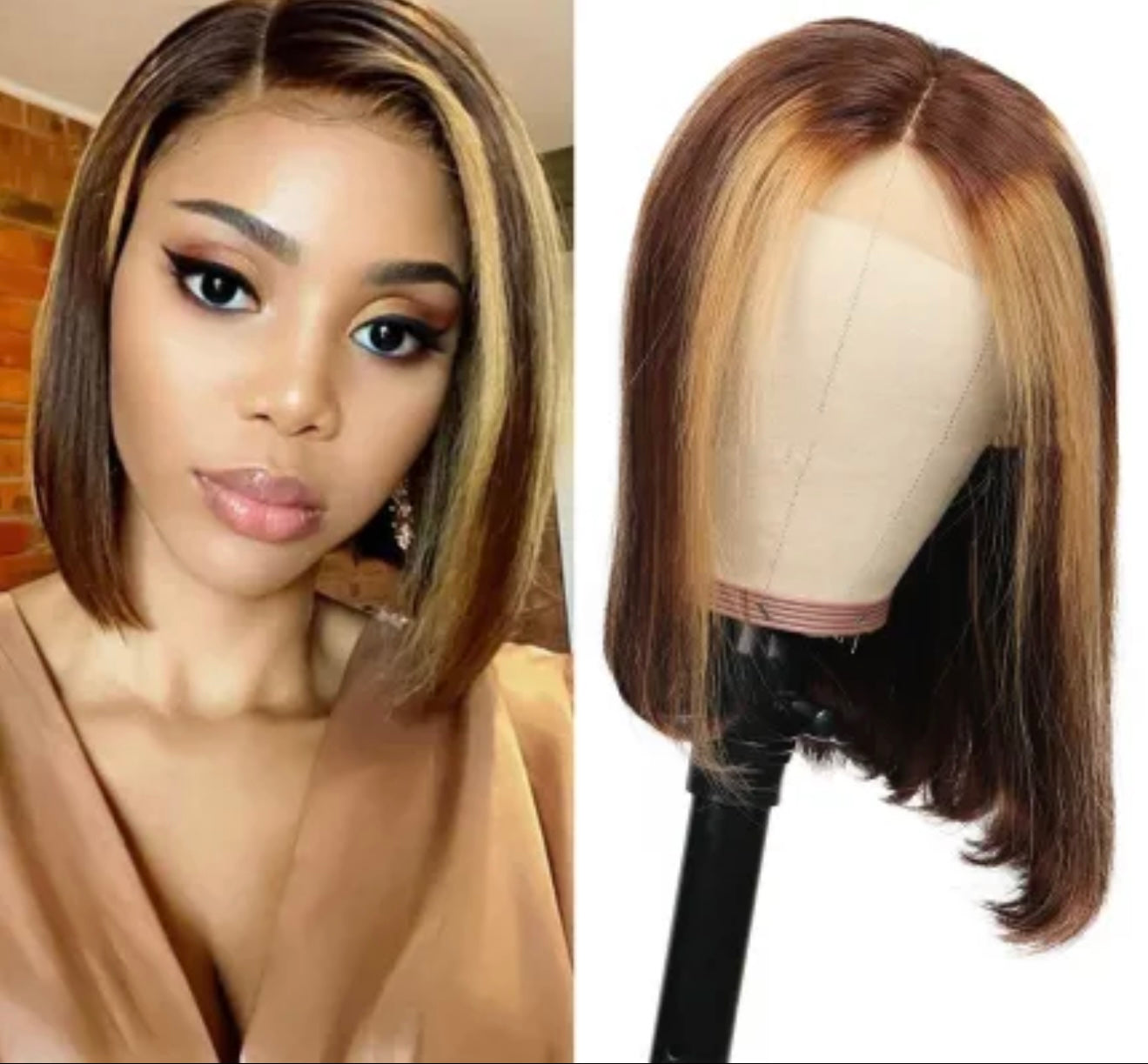 13*4 full Lace Frontal straight Bob Lace 4/27 Highlight Brown lace Front 100% Human Hair 200% Density