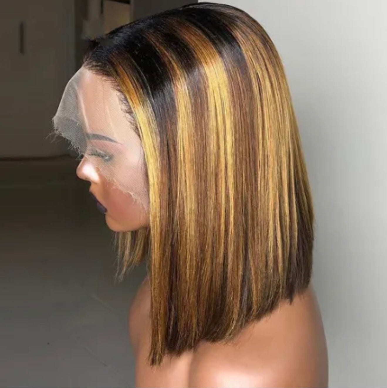 13*4 full Lace Frontal straight Bob Lace 4/27 Highlight Brown lace Front 100% Human Hair 200% Density